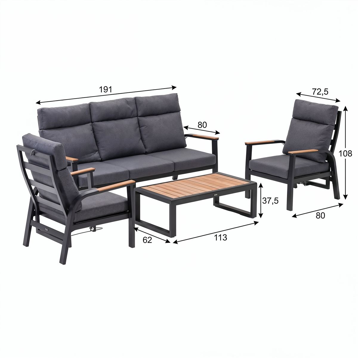 Bank-stoel Loungeset Harston - Zwart - 5-zits Bank-stoel Loungeset Harston - Zwart - 5-zits