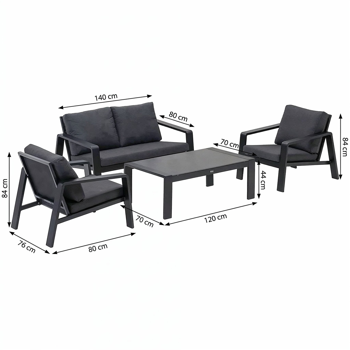 Bank-stoel Loungeset Libero - Zwart - 4-zits Extra Bank-stoel Loungeset Libero - Zwart - 4-zits Extra
