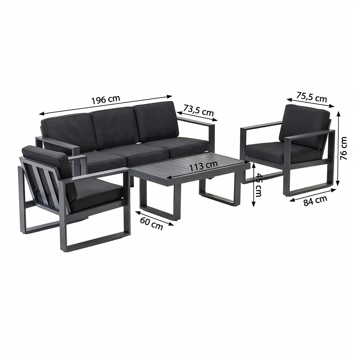 Bank-stoel Loungeset Lucito - Antraciet - 5-zits Bank-stoel Loungeset Lucito - Antraciet - 5-zits