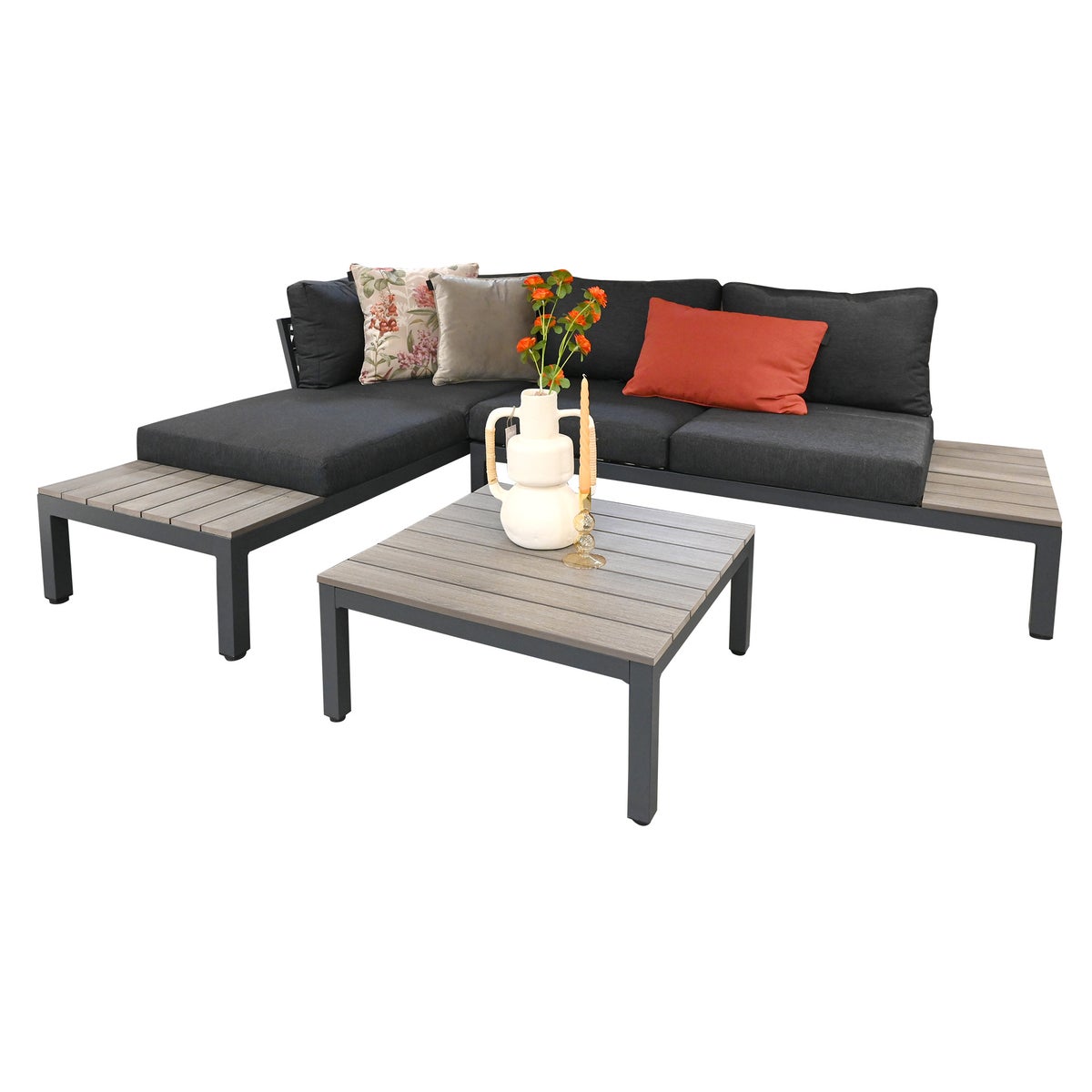 Loungeset Vincenzo antraciet met kussens Loungeset Vincenzo antraciet met kussens