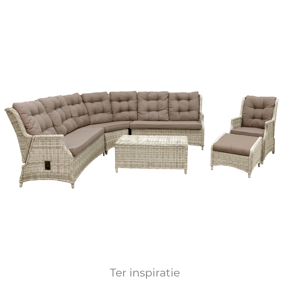 Bank hoek rond Aprano white orchid met kussens Bank hoek rond Aprano white orchid met kussens