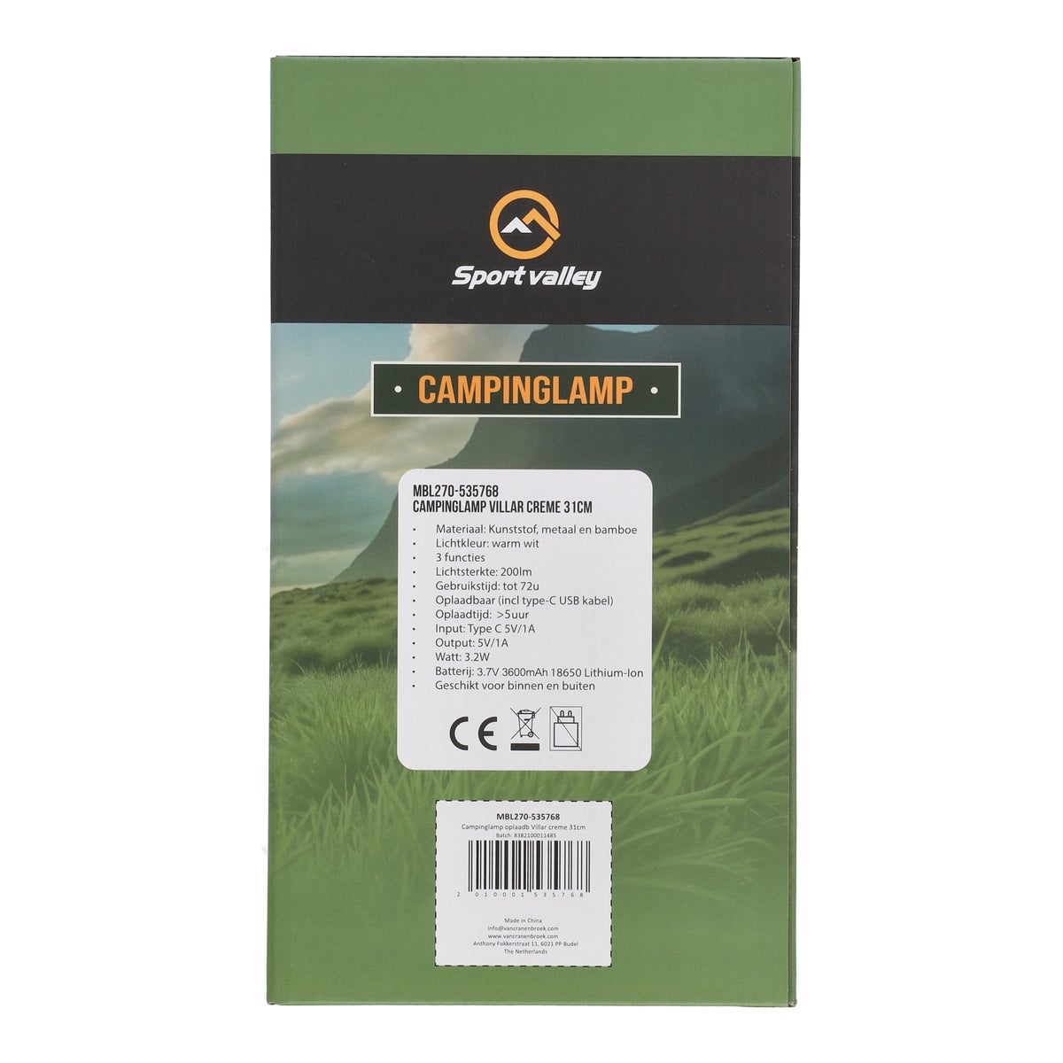 Campinglamp oplaadbaar Villar creme 31 cm Campinglamp oplaadbaar Villar creme 31 cm