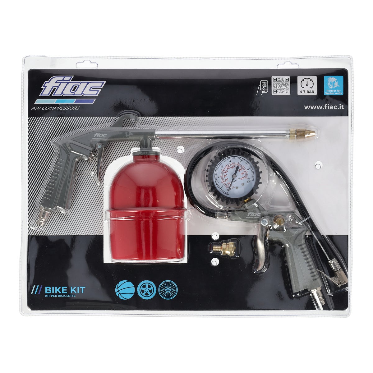 Bandenpomp met vloeistofvernevelaar Bandenpomp met vloeistofvernevelaar