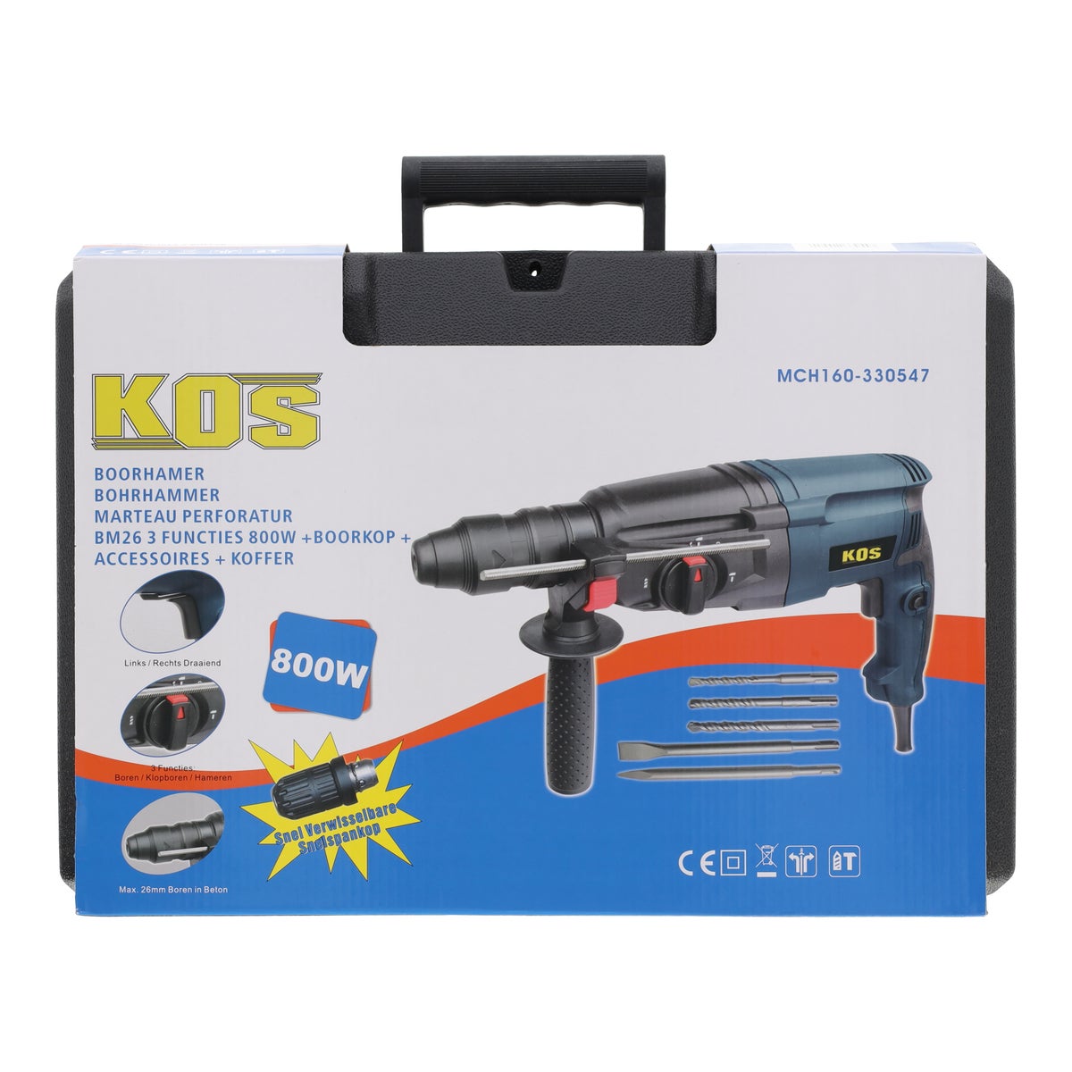 Boorhamer BM26-3F 800W met boorkop met accessoires en koffer Boorhamer BM26-3F 800W met boorkop met accessoires en koffer