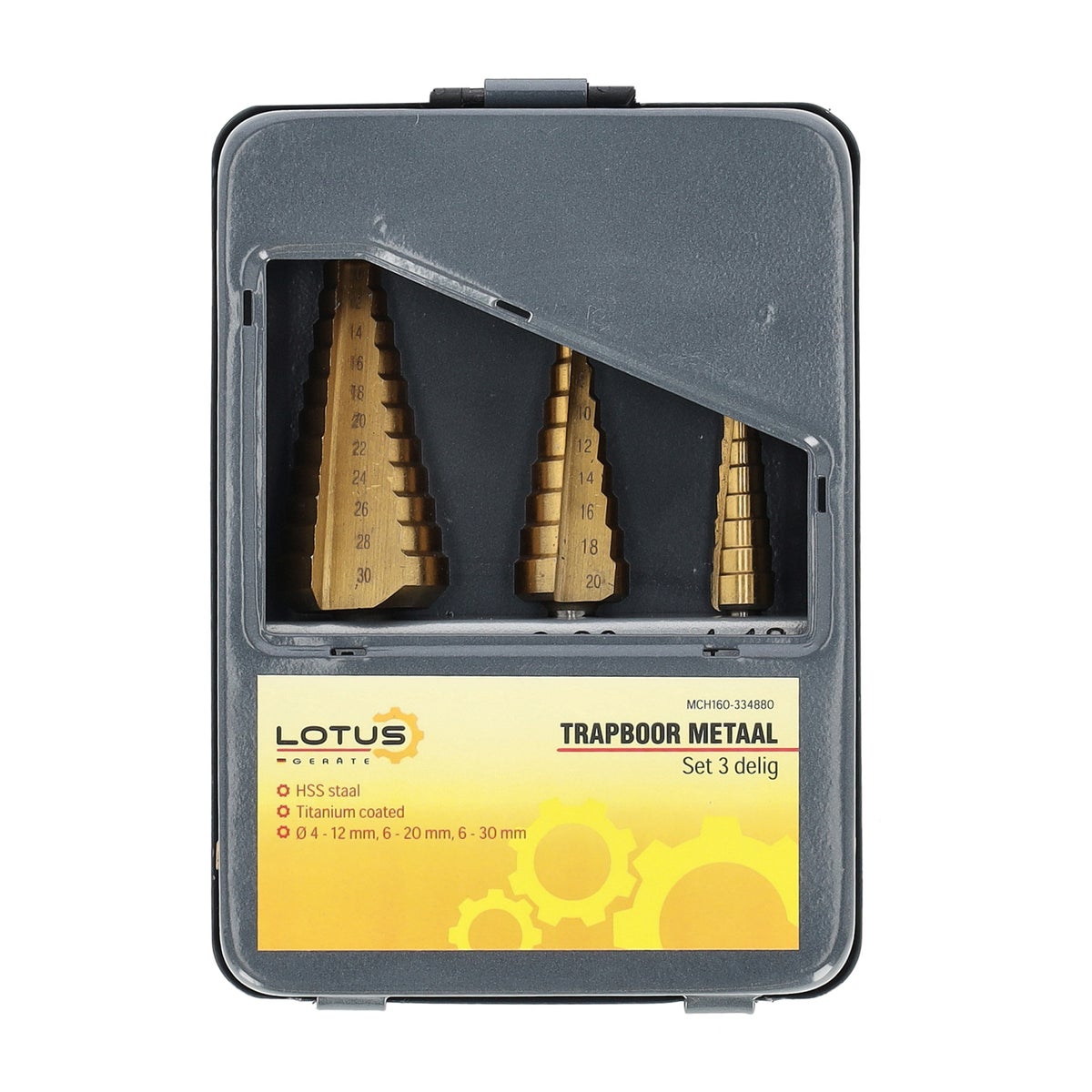 Trapboor set 3-delig metaal 4-30 mm Lotus Trapboor set 3-delig metaal 4-30 mm Lotus