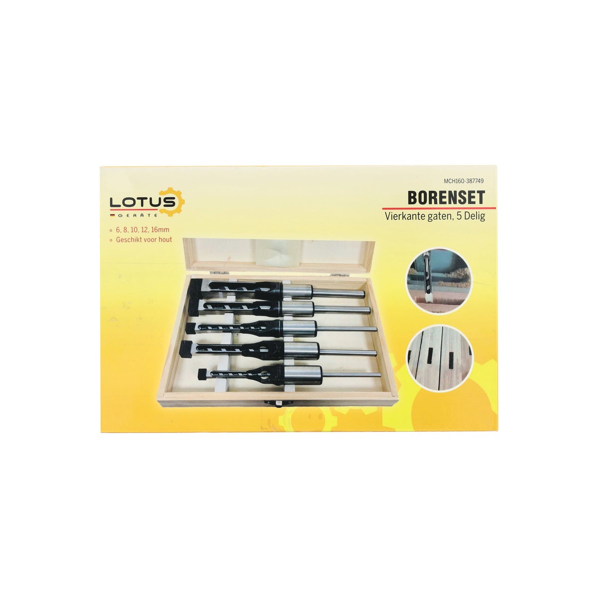 Borenset vierkante gaten 5-delig met koffer lotus Borenset vierkante gaten 5-delig met koffer lotus