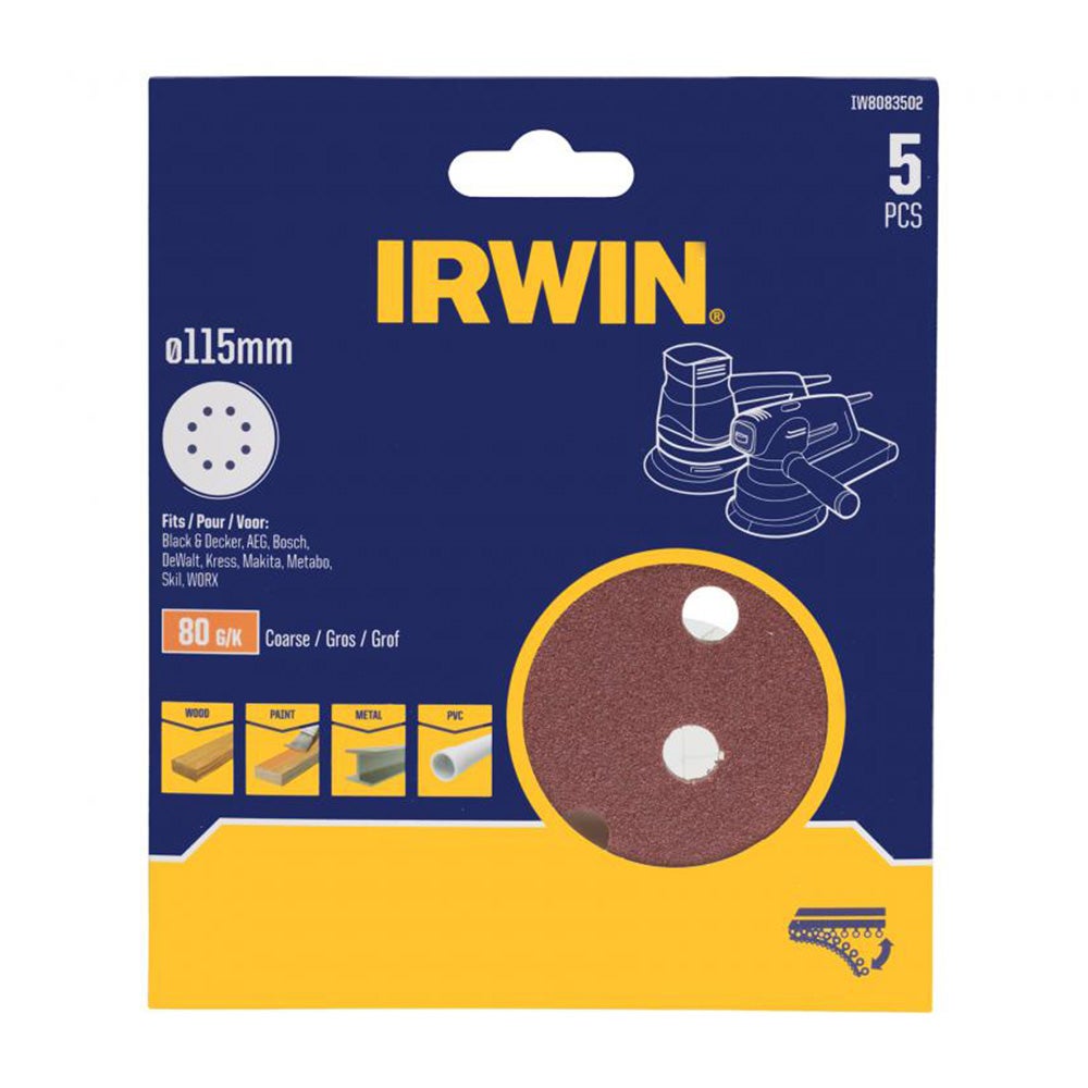 Schuurschijf Ø115 mm K80 5 stuks Irwin Schuurschijf Ø115 mm K80 5 stuks Irwin