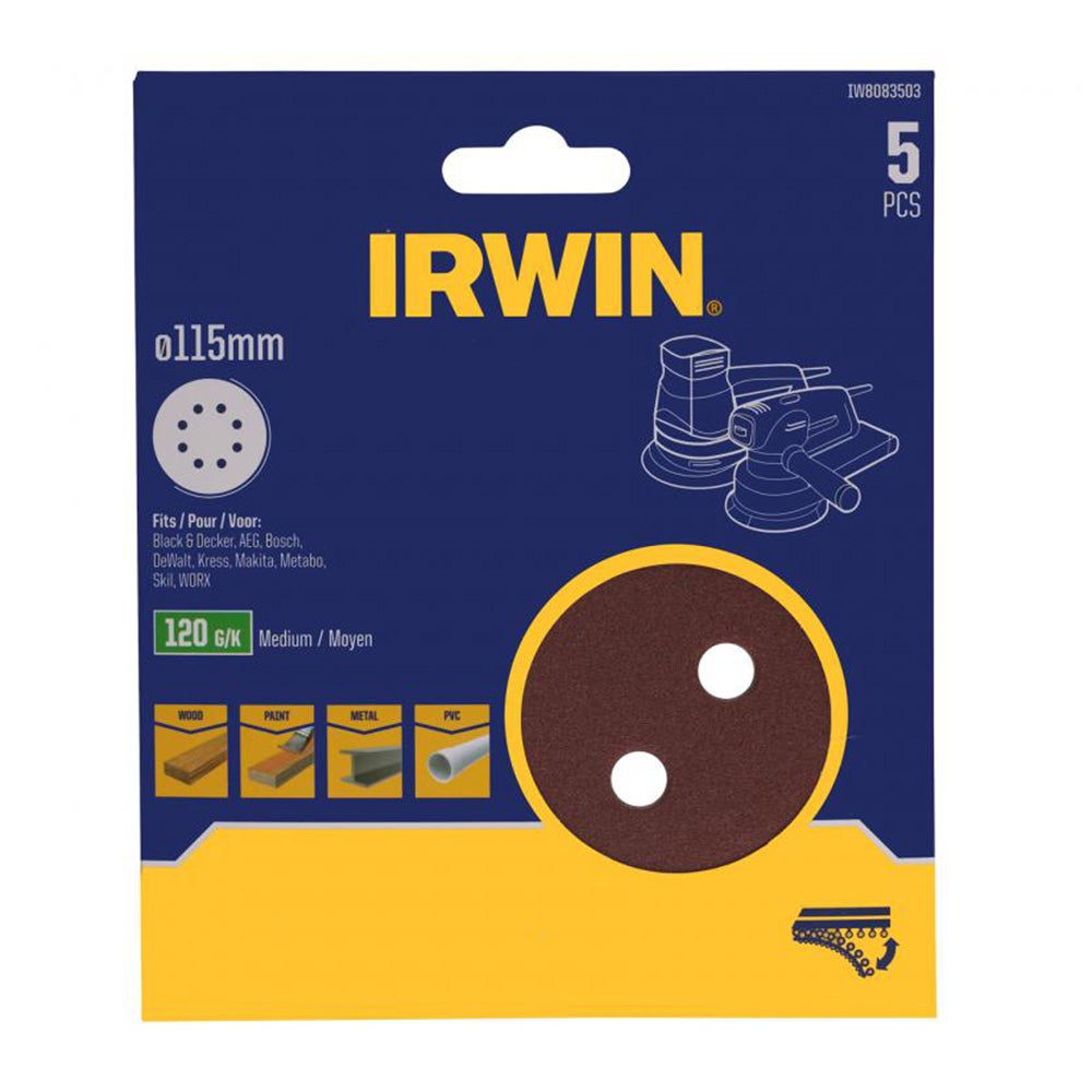 Schuurschijf Ø115 mm K120 5 stuks Irwin Schuurschijf Ø115 mm K120 5 stuks Irwin