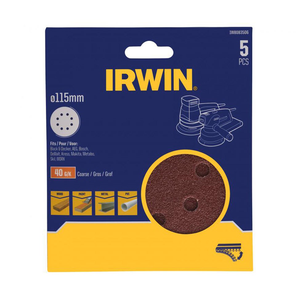 Schuurschijf Ø115 mm K40 5 stuks Irwin Schuurschijf Ø115 mm K40 5 stuks Irwin
