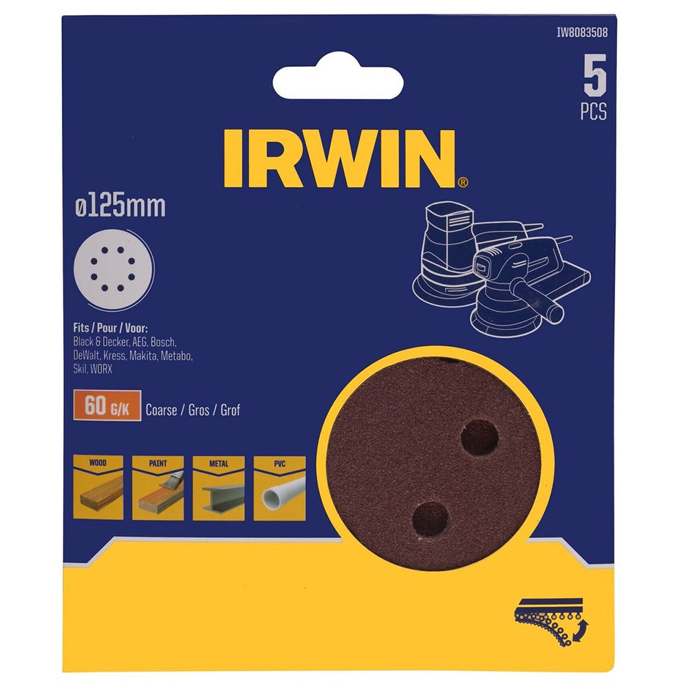 Schuurschijf Ø125 mm K60 5 stuks Irwin Schuurschijf Ø125 mm K60 5 stuks Irwin