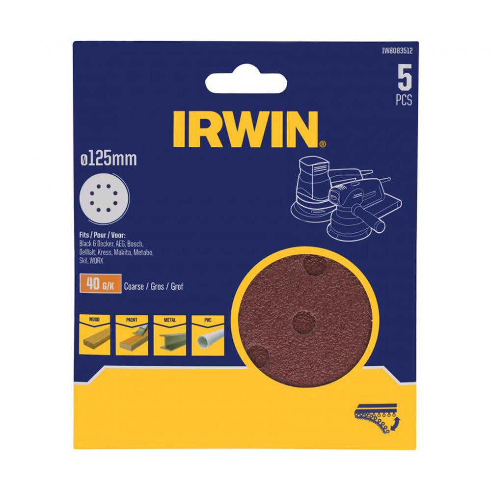 Schuurschijf Ø125 mm K40 5 stuks Irwin Schuurschijf Ø125 mm K40 5 stuks Irwin