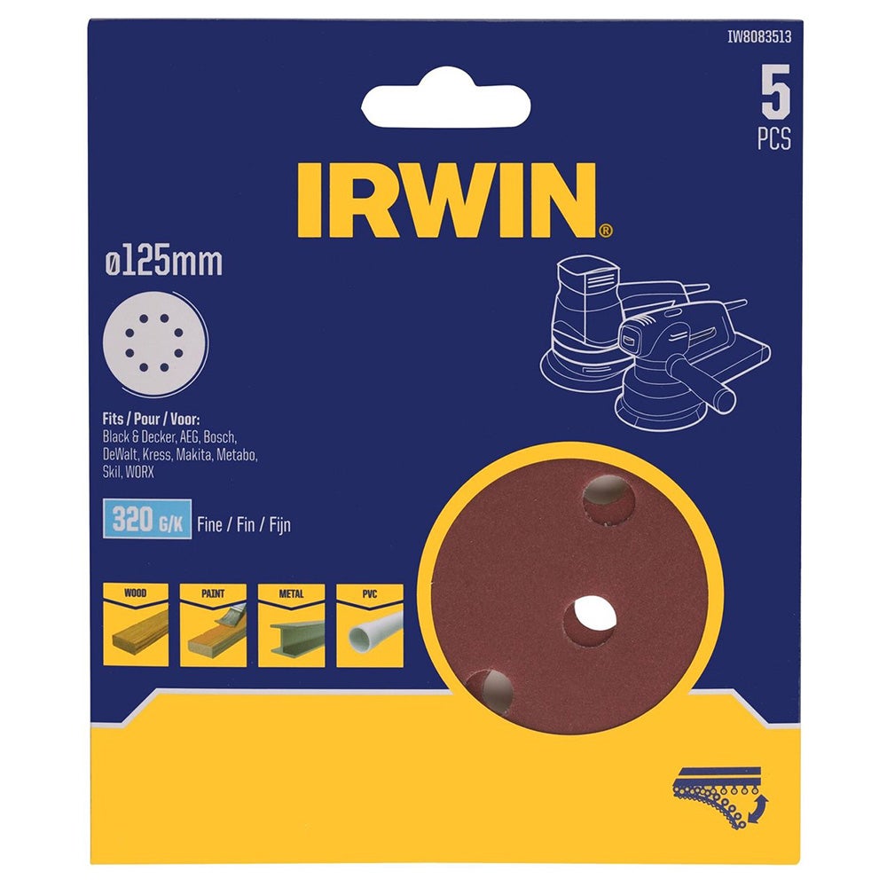 Schuurschijf Ø125 mm K320 5 stuks Irwin Schuurschijf Ø125 mm K320 5 stuks Irwin