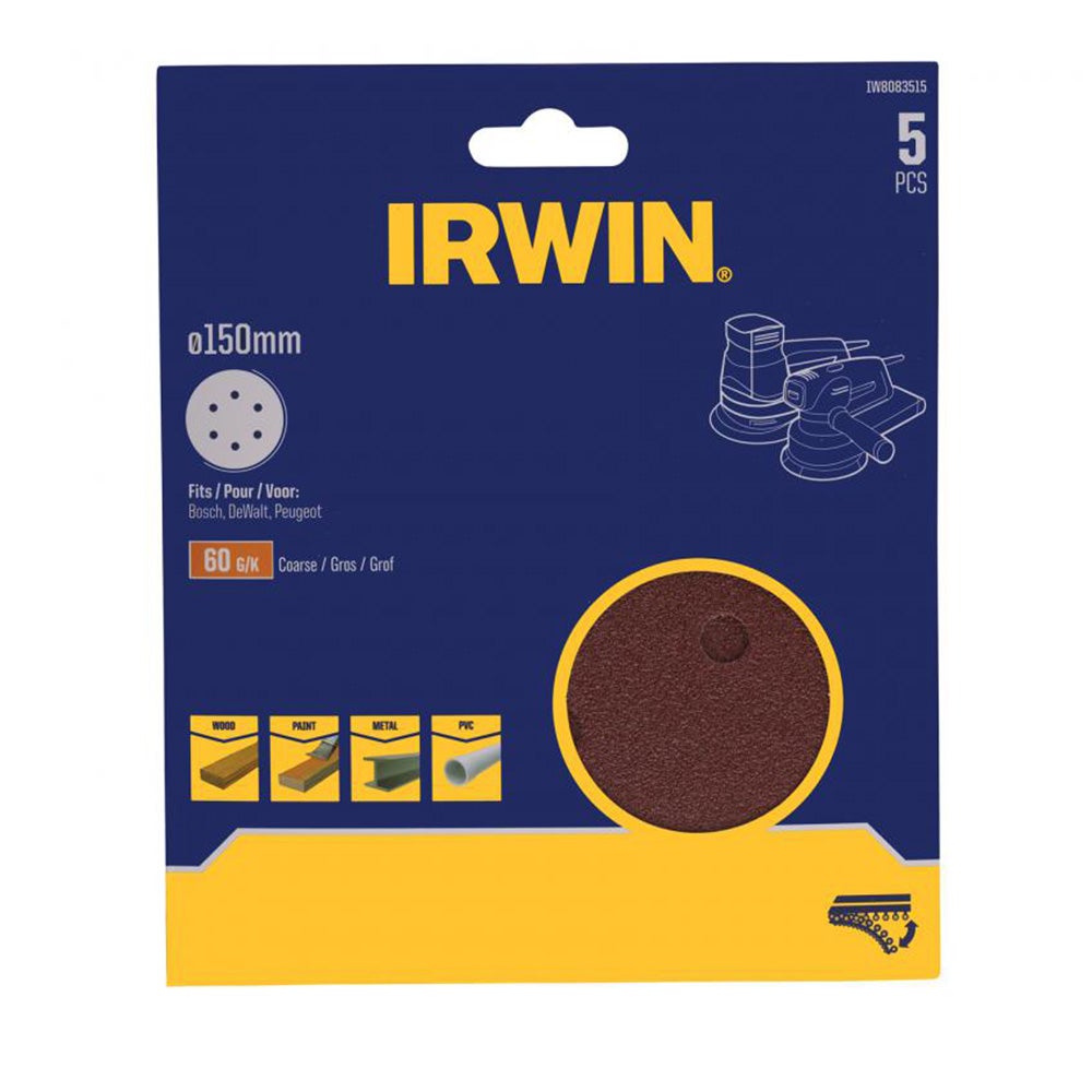 Schuurschijf Ø150 mm K60 5 stuks Irwin Schuurschijf Ø150 mm K60 5 stuks Irwin