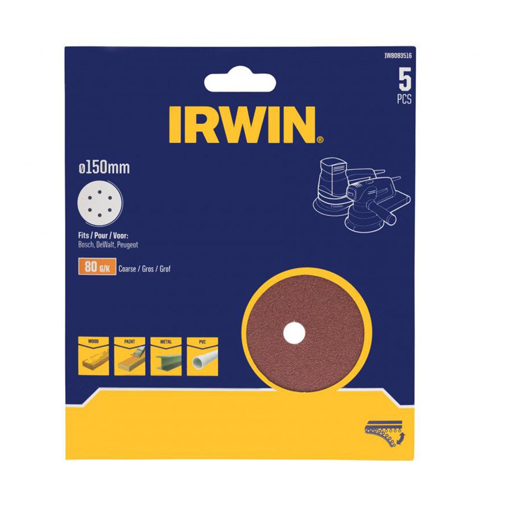 Schuurschijf Ø150 mm K80 5 stuks Irwin Schuurschijf Ø150 mm K80 5 stuks Irwin