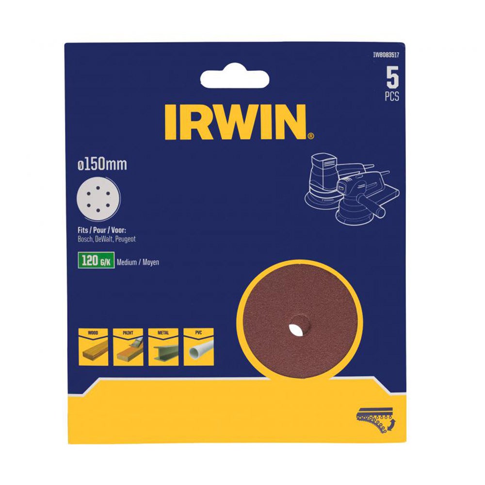 Schuurschijf Ø150 mm K120 5 stuks Irwin Schuurschijf Ø150 mm K120 5 stuks Irwin