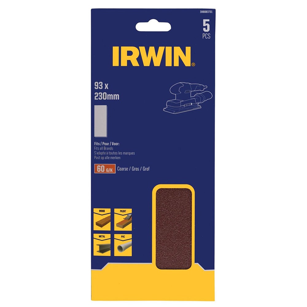 Schuurstrook 230 x 93 mm K60 5st. klem Irwin Schuurstrook 230 x 93 mm K60 5st. klem Irwin