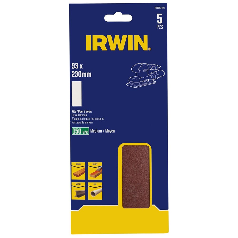 Schuurstrook 230 x 93 mm K150 5st. klem Irwin Schuurstrook 230 x 93 mm K150 5st. klem Irwin