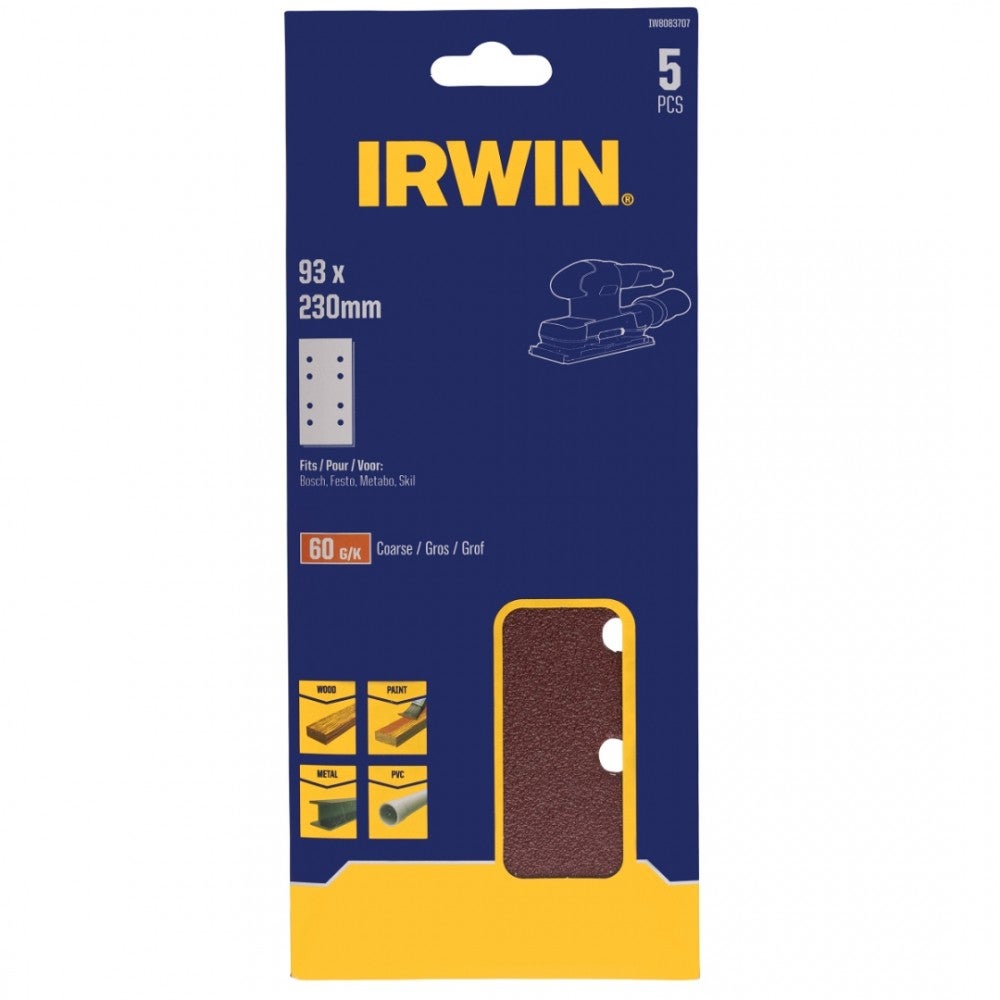 Schuurstrook 230 x 93 mm K60 5 stuks klem Irwin Schuurstrook 230 x 93 mm K60 5 stuks klem Irwin