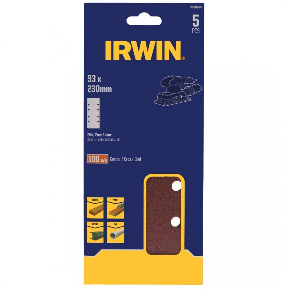 Schuurstrook 230 x 93 mm K100 5 stuks klem Irwin Schuurstrook 230 x 93 mm K100 5 stuks klem Irwin