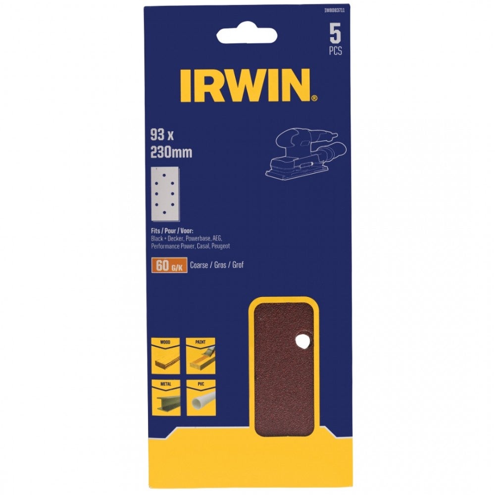 Schuurstrook 230 x 93 mm K60 5 stuks klem Irwin Schuurstrook 230 x 93 mm K60 5 stuks klem Irwin