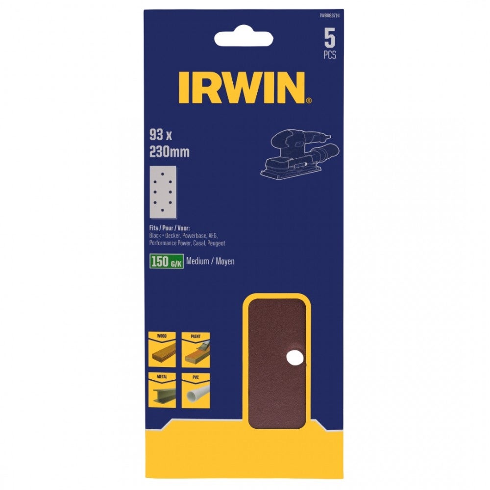 Schuurstrook 230 x 93 mm K150 5 stuks klem Irwin Schuurstrook 230 x 93 mm K150 5 stuks klem Irwin