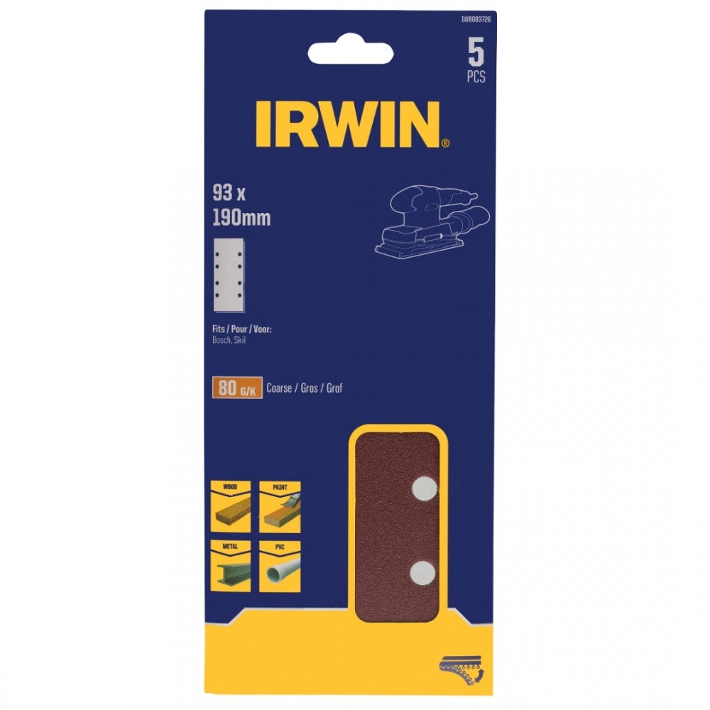 Schuurstrook 190 x 93 mm K80 5 stuks Irwin Schuurstrook 190 x 93 mm K80 5 stuks Irwin