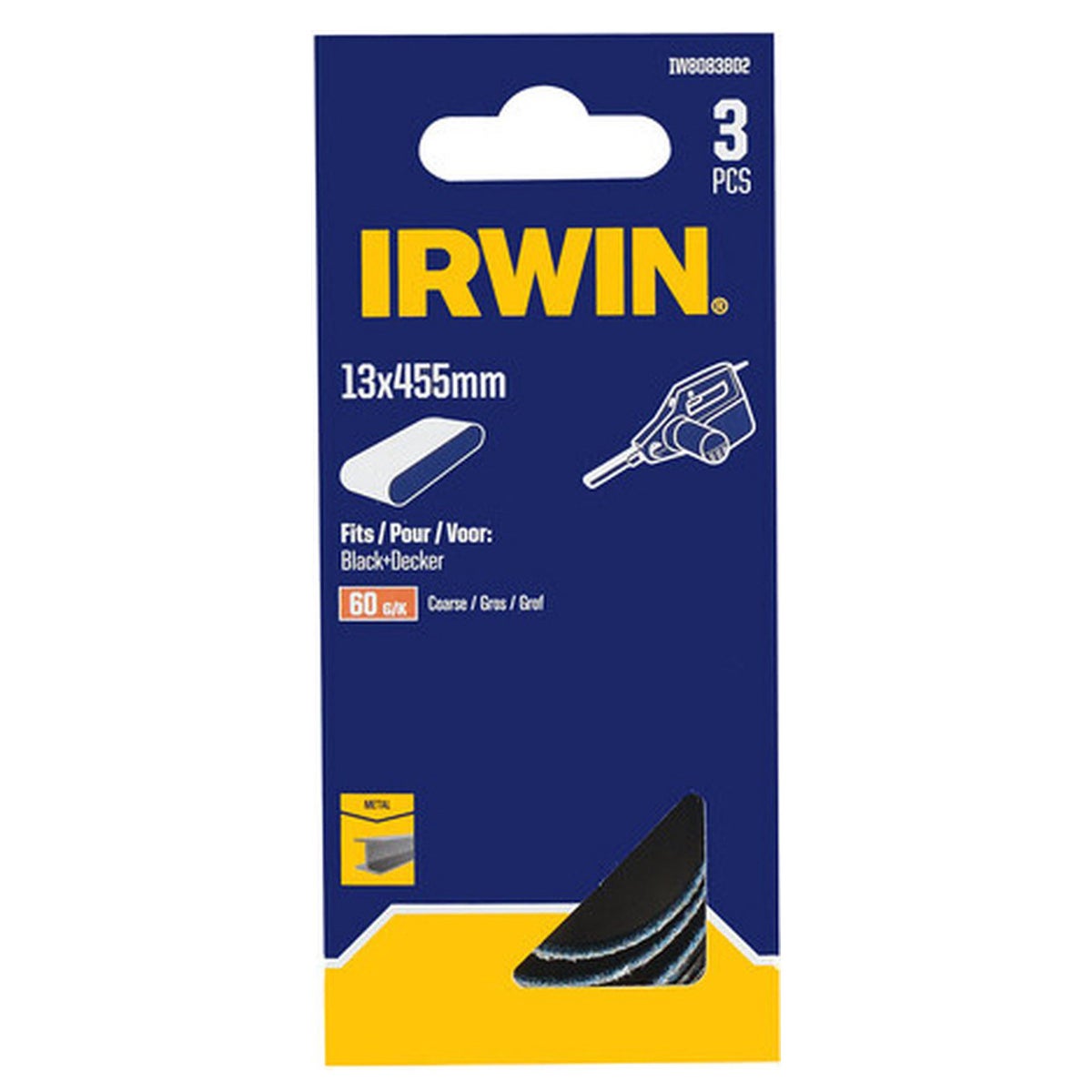 Schuurband 13 x 455 mm K60 metaal 3 stuks Irwin Schuurband 13 x 455 mm K60 metaal 3 stuks Irwin