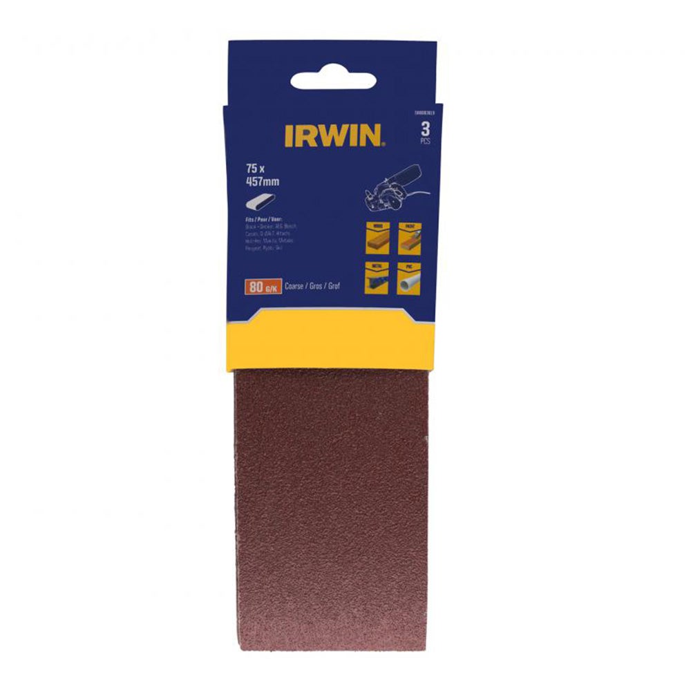 Schuurband 75 x 457 mm K80 3 stuks Irwin Schuurband 75 x 457 mm K80 3 stuks Irwin