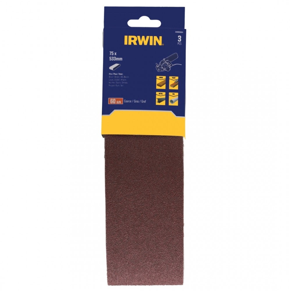 Schuurband 75 x 533 mm K60 3 stuks Irwin Schuurband 75 x 533 mm K60 3 stuks Irwin