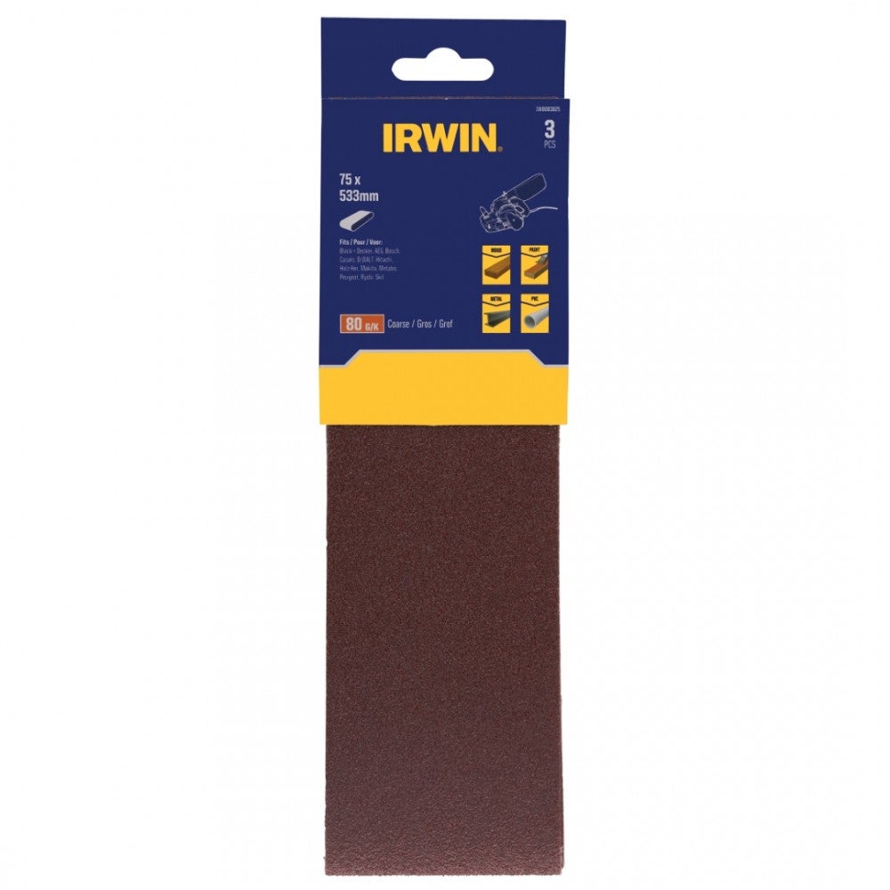 Schuurband 75 x 533 mm K80 3 stuks Irwin Schuurband 75 x 533 mm K80 3 stuks Irwin