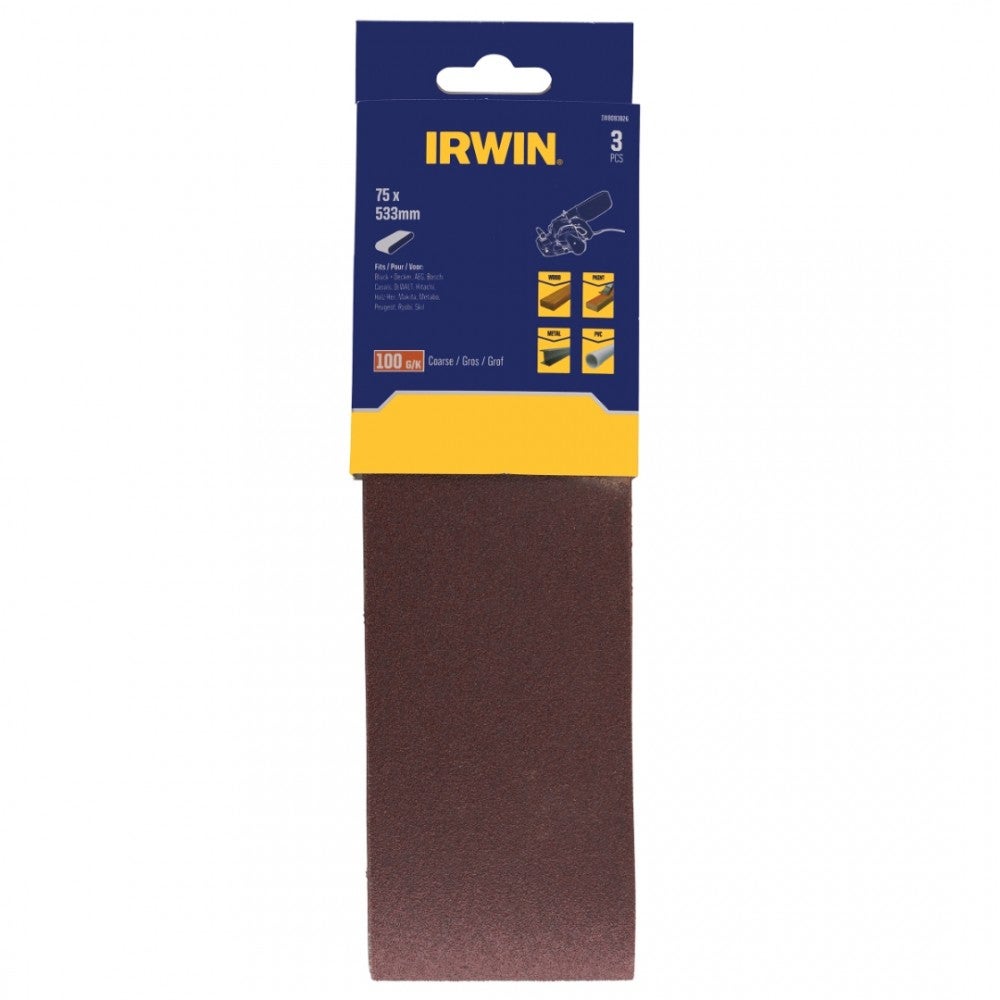 Schuurband 75 x 533 mm K100 3 stuks Irwin Schuurband 75 x 533 mm K100 3 stuks Irwin