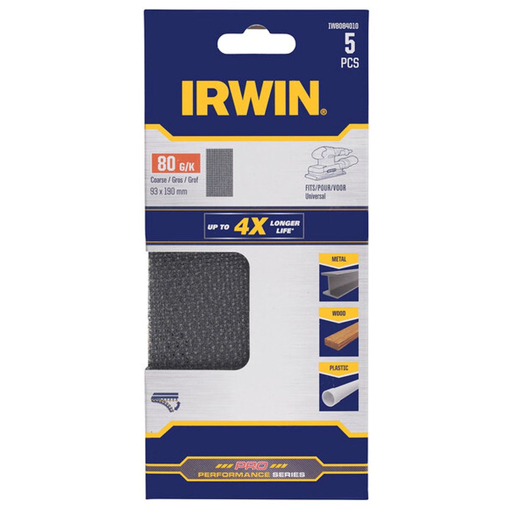 Schuurgaas 190 x 93 mm K80 5 stuks Irwin Schuurgaas 190 x 93 mm K80 5 stuks Irwin