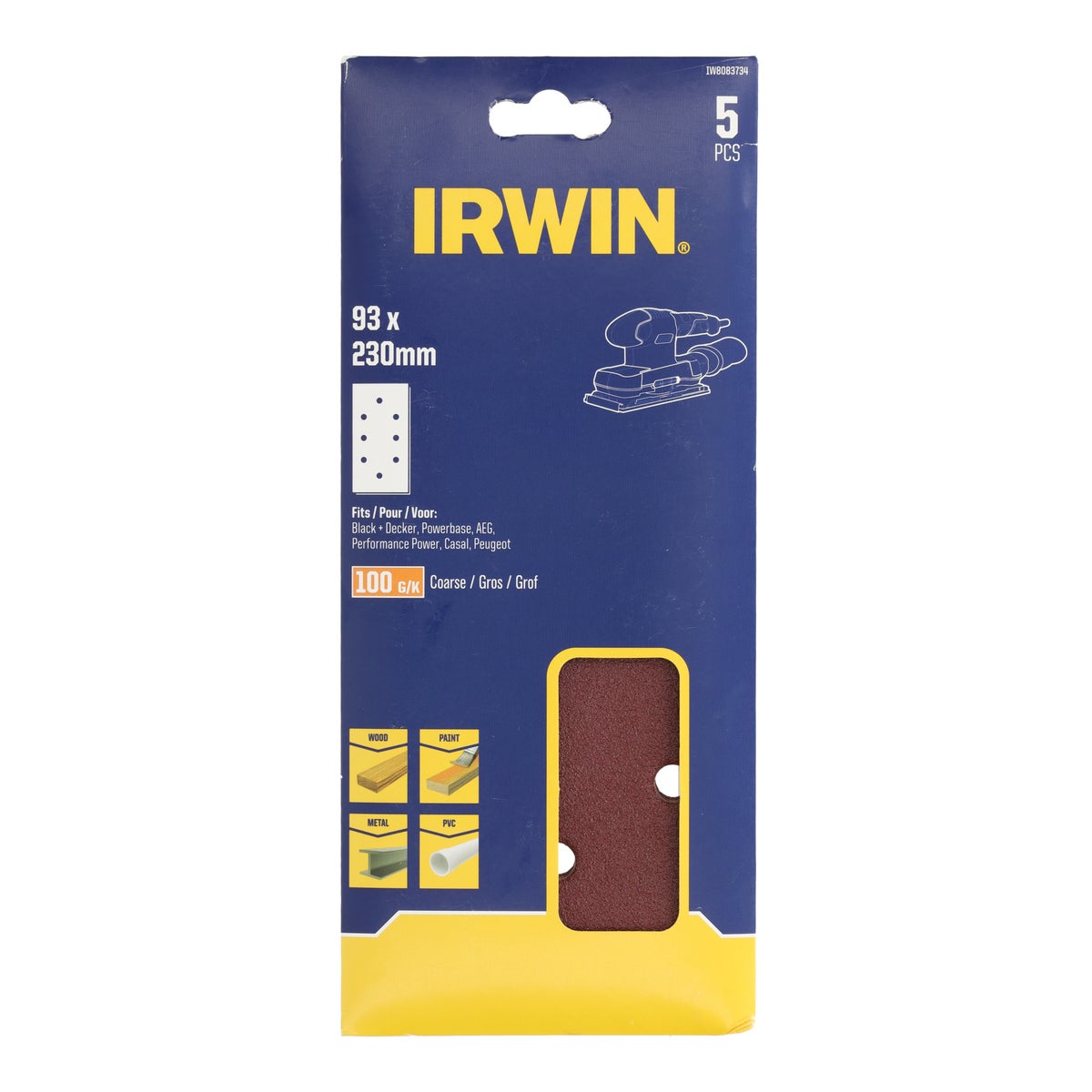 Schuurstrook A 230 x 93 mm K100 5 stuks Irwin Schuurstrook A 230 x 93 mm K100 5 stuks Irwin