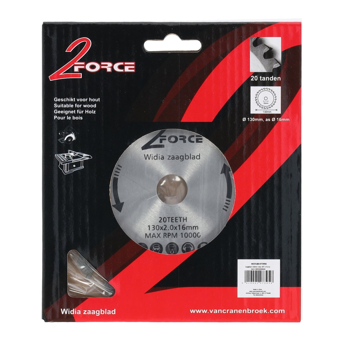 Zaagblad Ø130 mm 16as 20T 2-force Zaagblad Ø130 mm 16as 20T 2-force