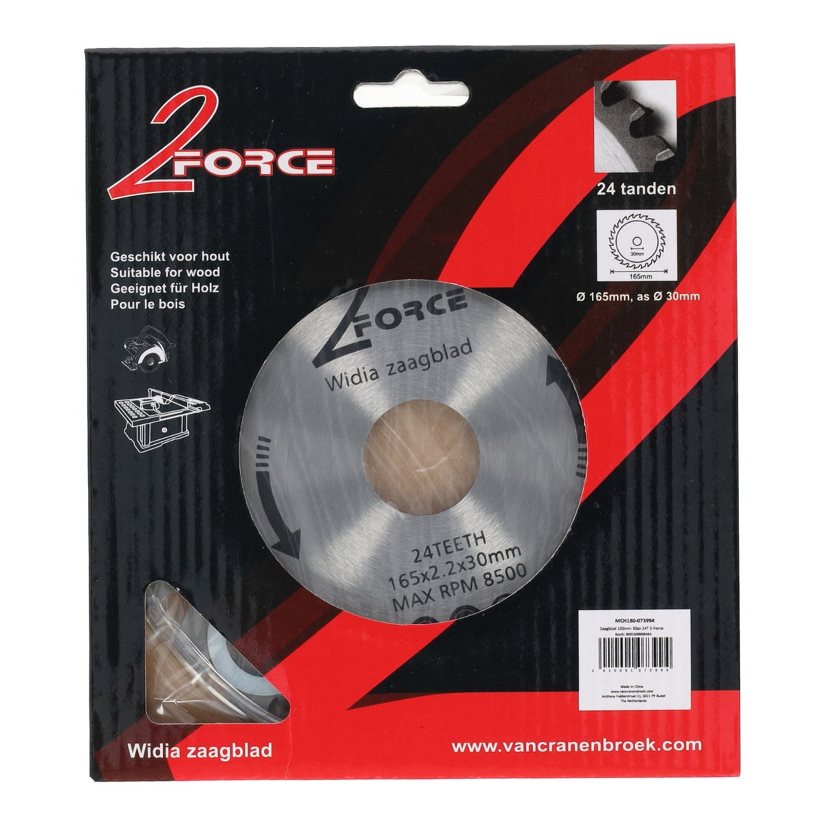 Zaagblad Ø165 mm 30as 24T 2-force Zaagblad Ø165 mm 30as 24T 2-force
