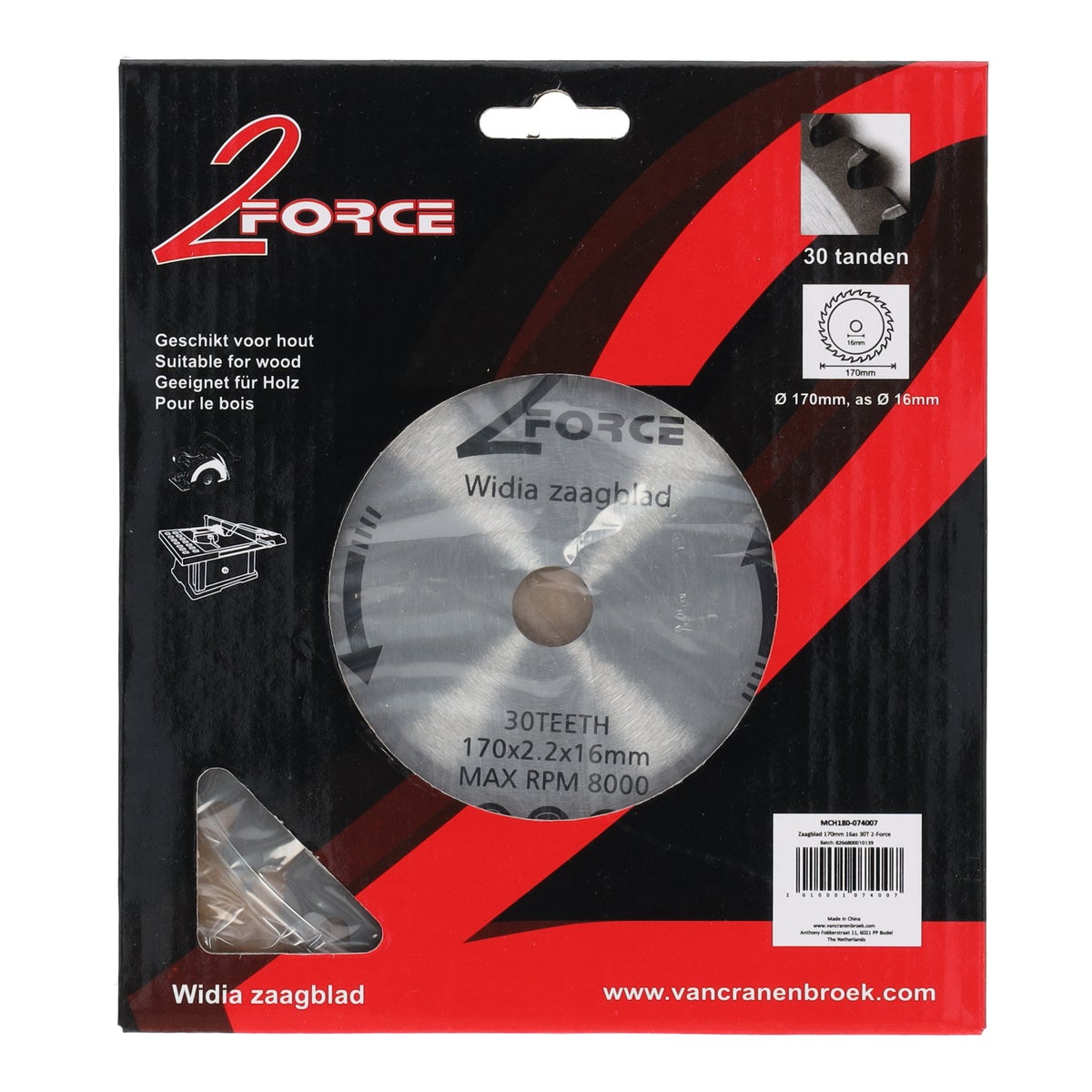 Zaagblad Ø170 mm 16as 30T 2-force Zaagblad Ø170 mm 16as 30T 2-force