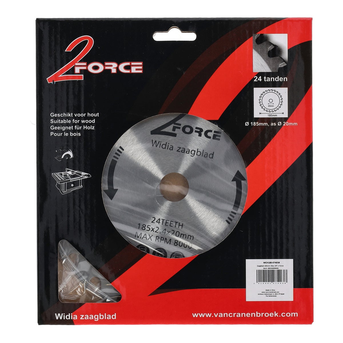 Zaagblad Ø185 mm 20as 24T 2-force Zaagblad Ø185 mm 20as 24T 2-force