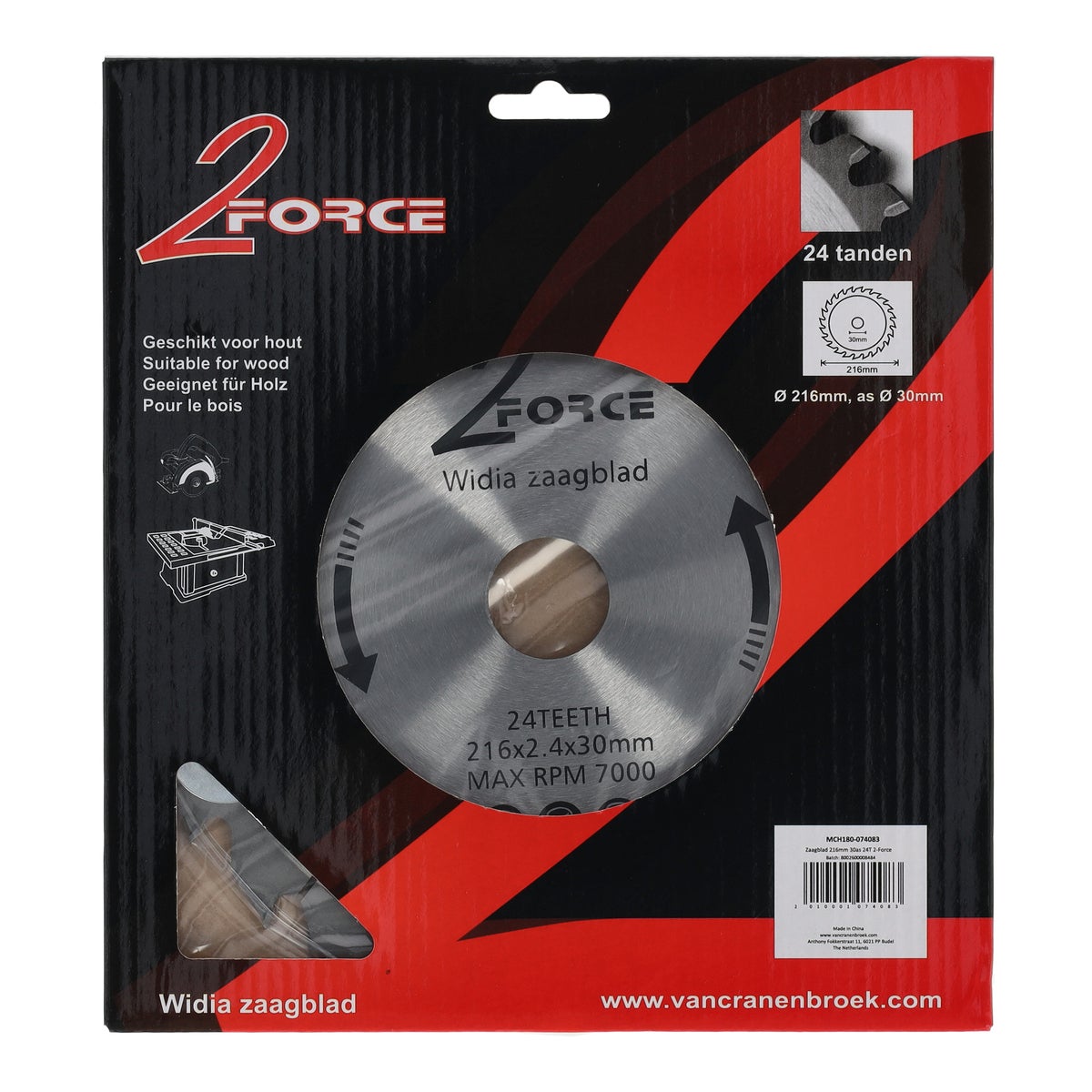 Zaagblad Ø216 mm 30as 24T 2-force Zaagblad Ø216 mm 30as 24T 2-force