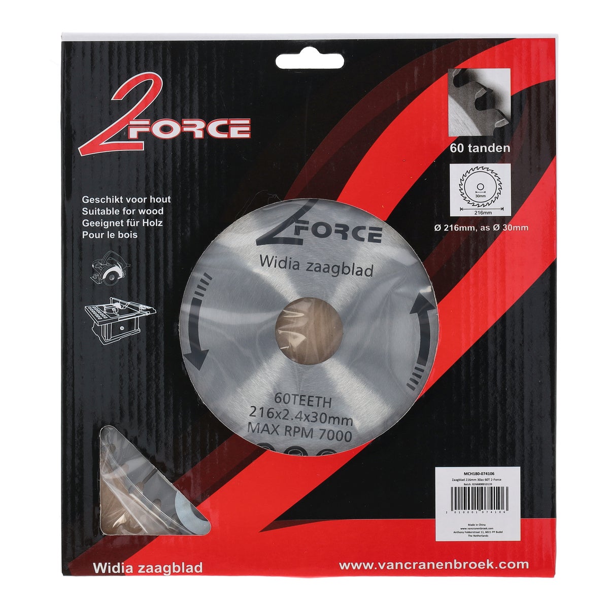 Zaagblad Ø216 mm 30as 60T 2-force Zaagblad Ø216 mm 30as 60T 2-force