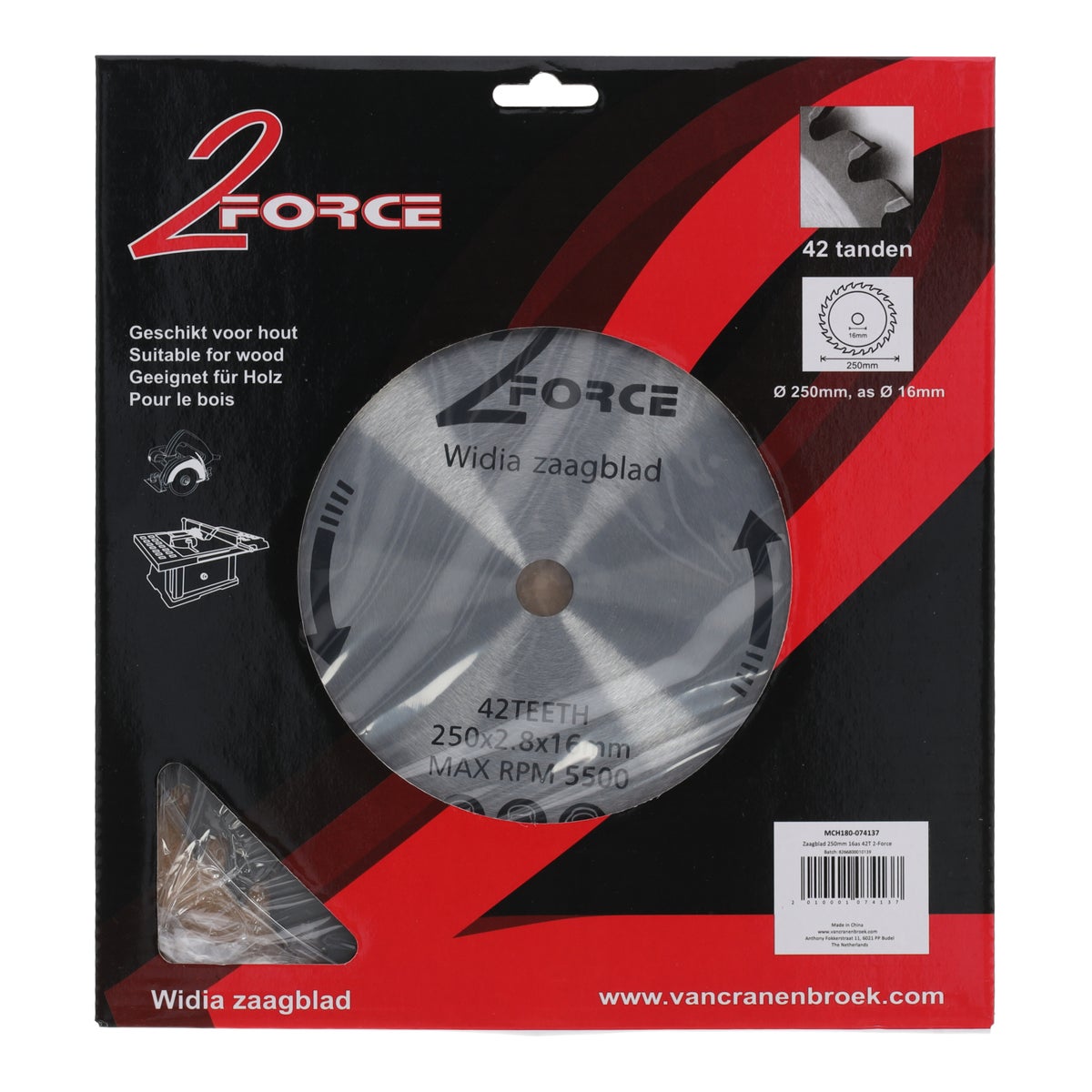 Zaagblad Ø250 mm 16as 42T 2-force Zaagblad Ø250 mm 16as 42T 2-force