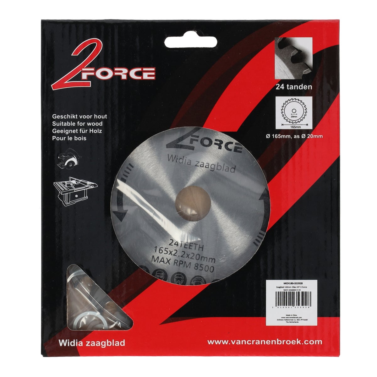 Zaagblad Ø165 mm 20as 24T 2-force Zaagblad Ø165 mm 20as 24T 2-force