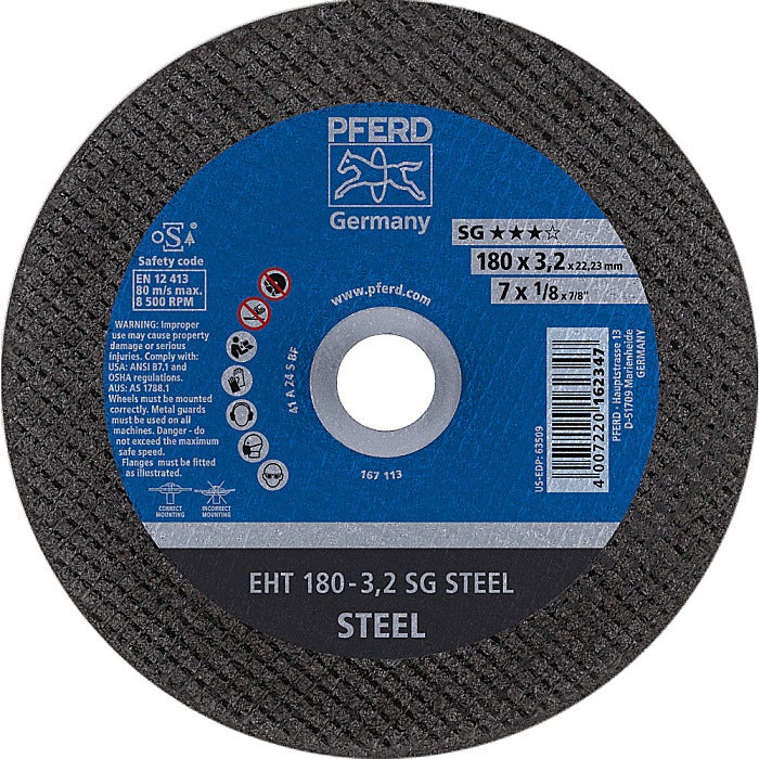 Slijpschijf EHT 180 x 3,2 mm SG staal Pferd Slijpschijf EHT 180 x 3,2 mm SG staal Pferd