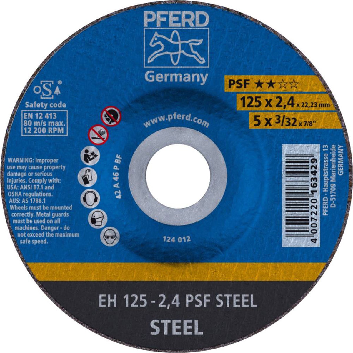 Slijpschijf EH125-2,4 PSF staal Pferd Slijpschijf EH125-2,4 PSF staal Pferd