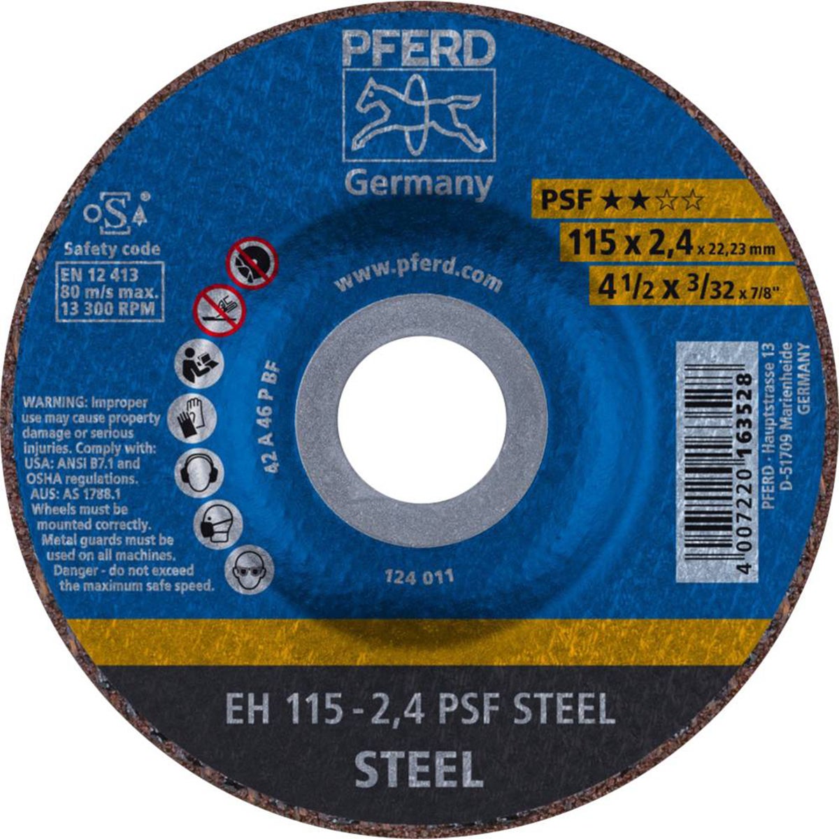 Slijpschijf EH115-2,4 PSF staal Pferd Slijpschijf EH115-2,4 PSF staal Pferd