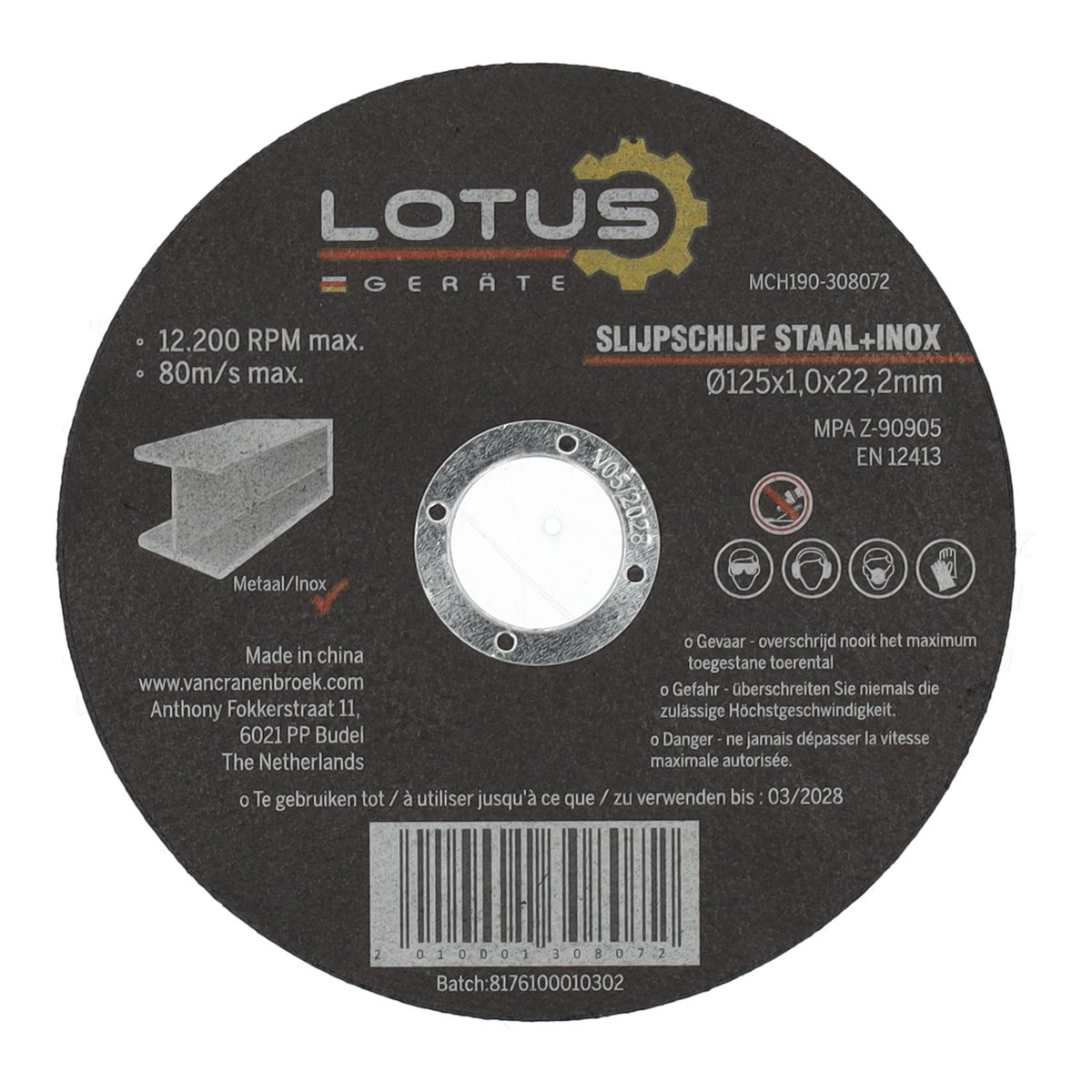 Slijpschijf staal en inox 125 x 1,0 x 22,2 Lotus Slijpschijf staal en inox 125 x 1,0 x 22,2 Lotus