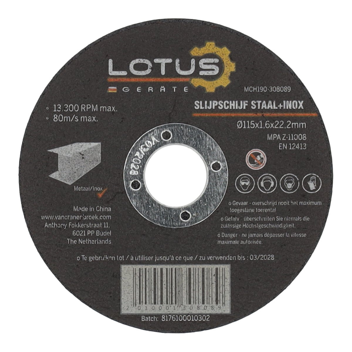 Slijpschijf staal en inox 115 x 1,6 x 22,2 Lotus Slijpschijf staal en inox 115 x 1,6 x 22,2 Lotus