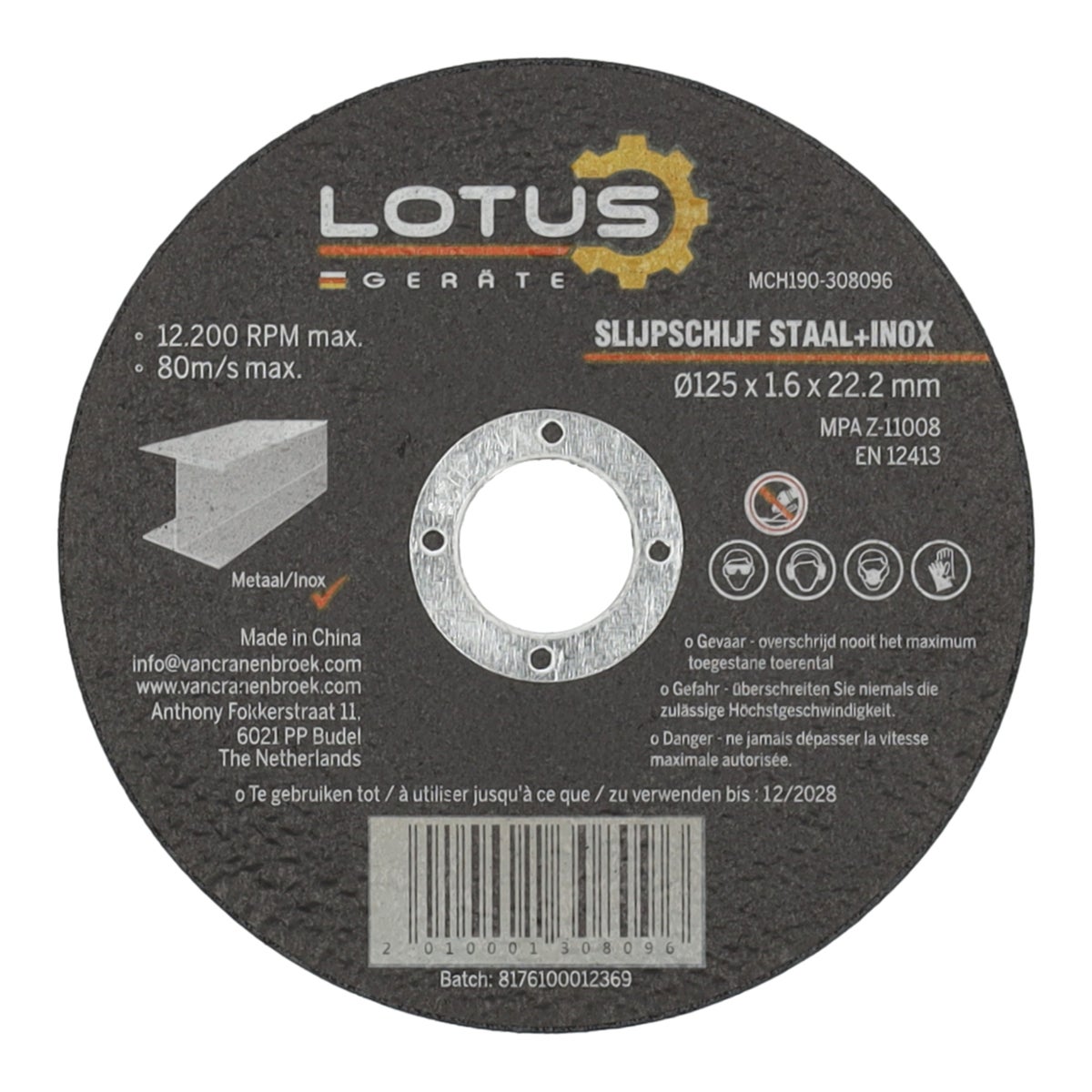 Slijpschijf staal en inox 125 x 1,6 x 22,2 Lotus Slijpschijf staal en inox 125 x 1,6 x 22,2 Lotus