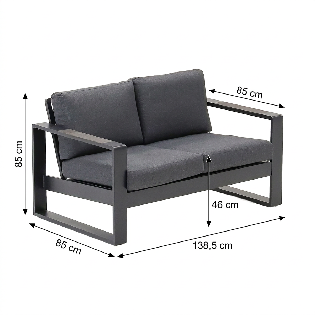 Bank 2-Zit Malviza antraciet met kussens Bank 2-Zit Malviza antraciet met kussens