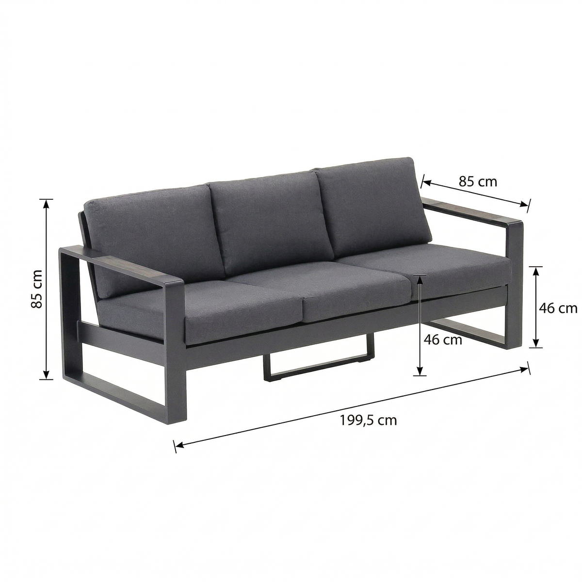 Bank 3-Zit Malviza antraciet met kussens Bank 3-Zit Malviza antraciet met kussens