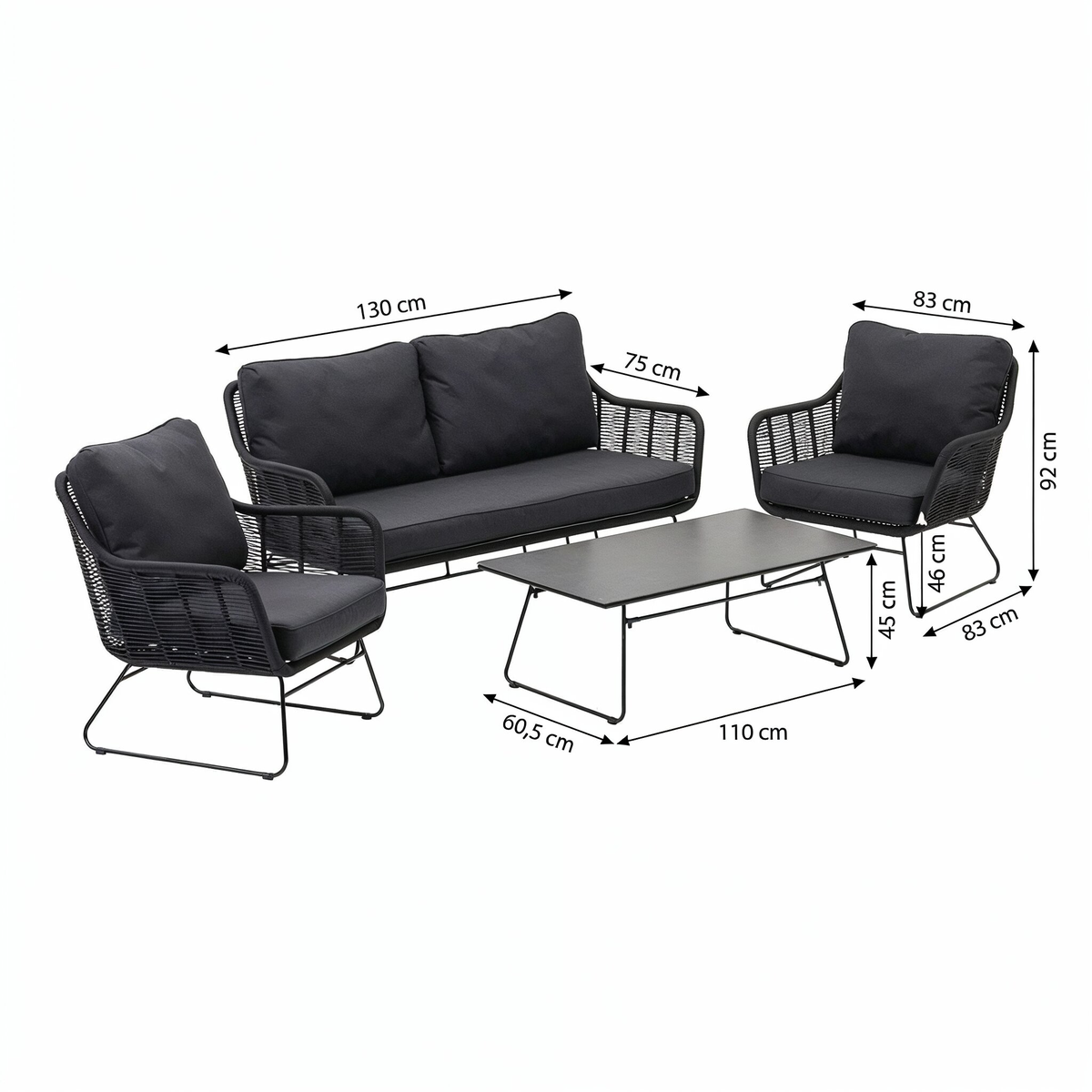 Bank-stoel Loungeset Mezzavia - Zwart - 4-zits Bank-stoel Loungeset Mezzavia - Zwart - 4-zits